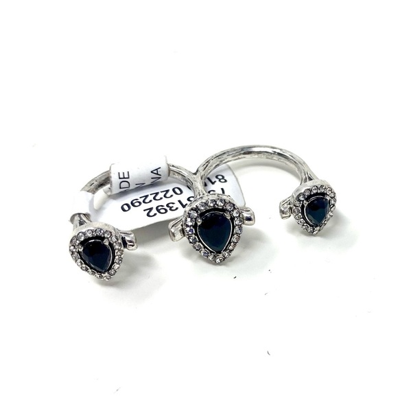NWT Free People Triple Ring Black Stones Silver - Picture 3 of 5